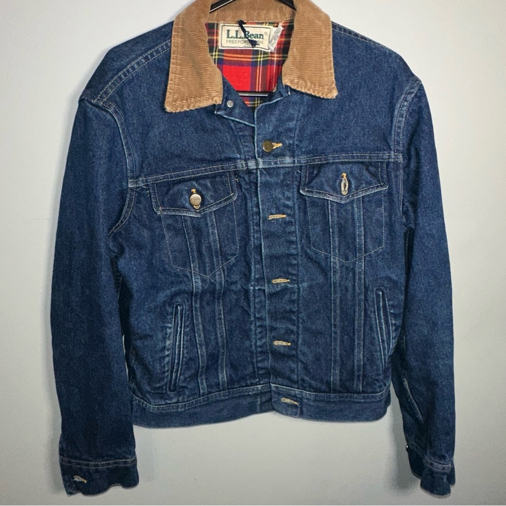 VTG LL Bean made in USA Heavy Denim full plaid cotton lining Jean Jacket 38 R
